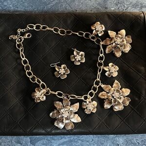 Elegant magnolia statement Necklace and Earring Set